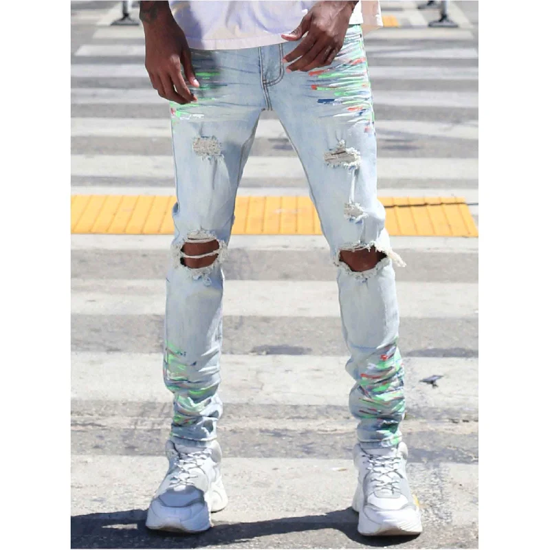 KDNK Painted Ripped Denim Jean (Light Blue)