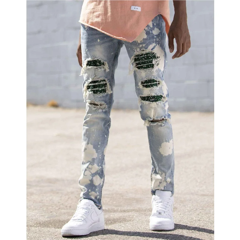 KDNK Rhine Stone Ripped Denim Jean (Blue)