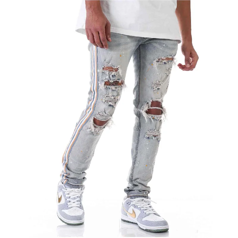 KDNK Multi Striped Painted Splateer Jean (Blue)