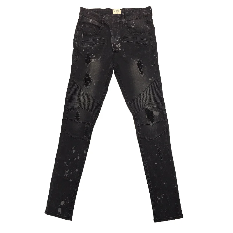 KDNK Spot Painted Brush Moto Denim Pant (Dark Medium Grey)