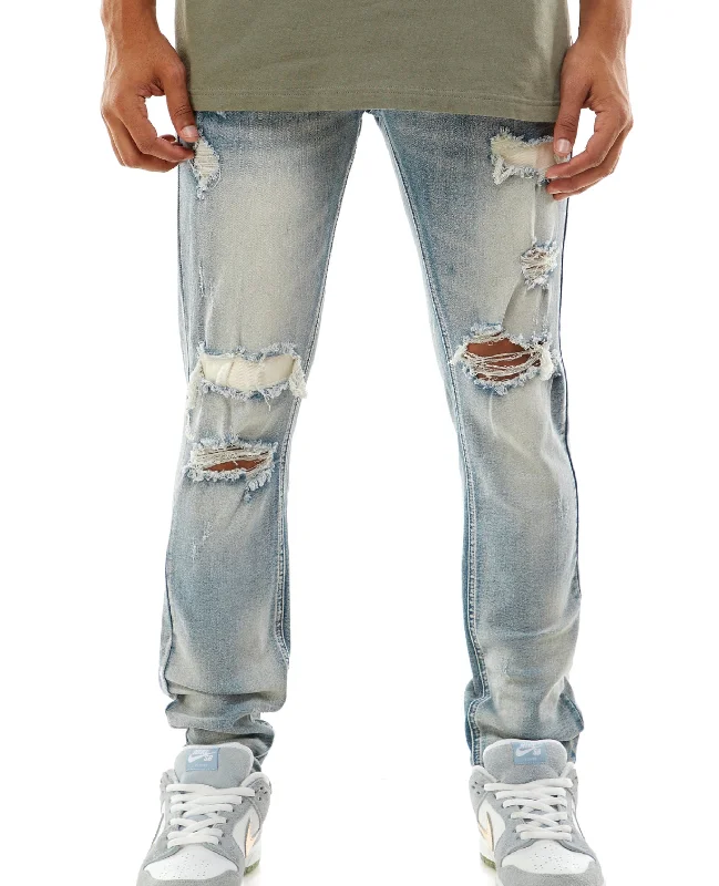 KDNK Twill Patched Ripped Denim Jean (Blue)