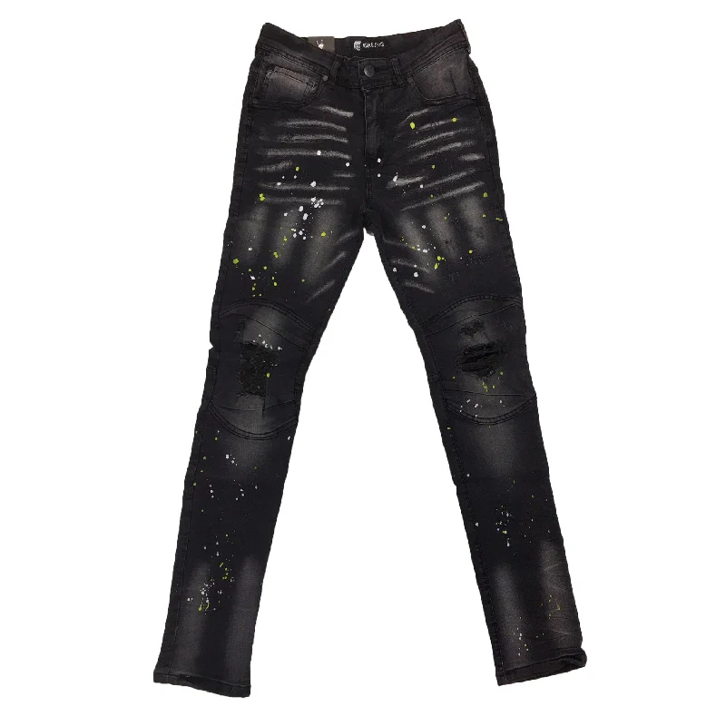 Nobel Painted Spot Biker Jean (Black)