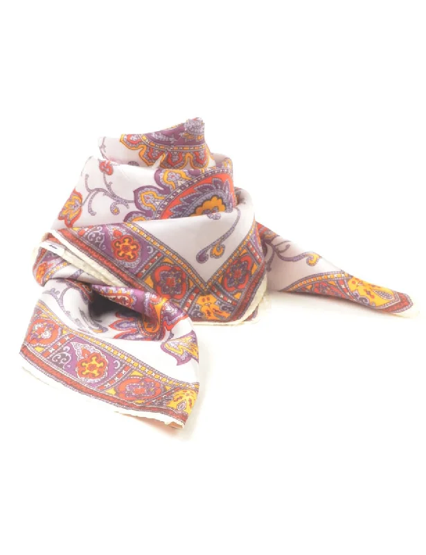 Off white & Purple Paisley Print Scarf - S