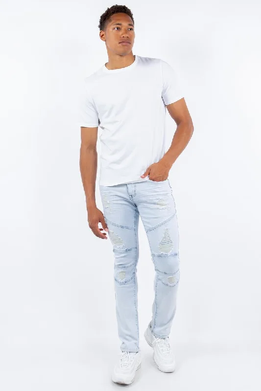 Platform Skinny Ripped Biker Jean (Ice Blue)