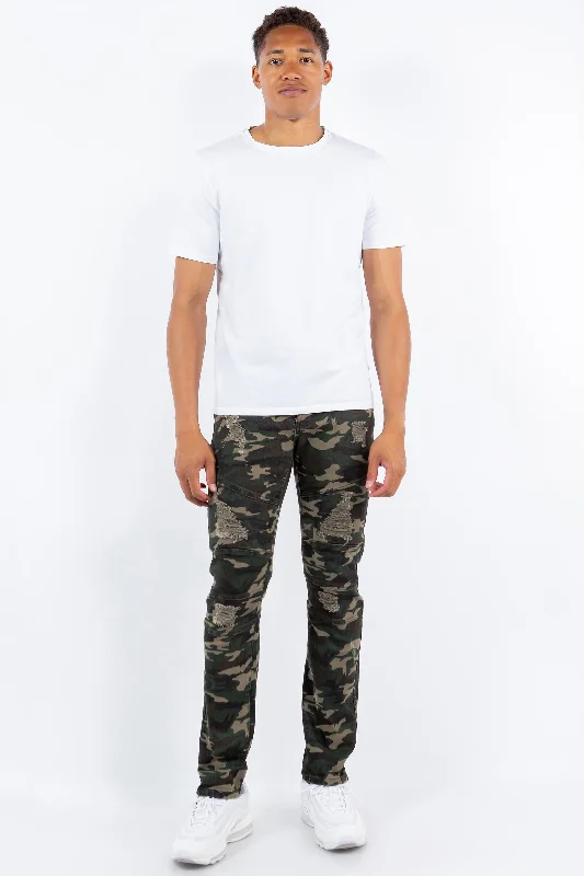 Platform Skinny Ripped Biker Jean (Wood Camo)