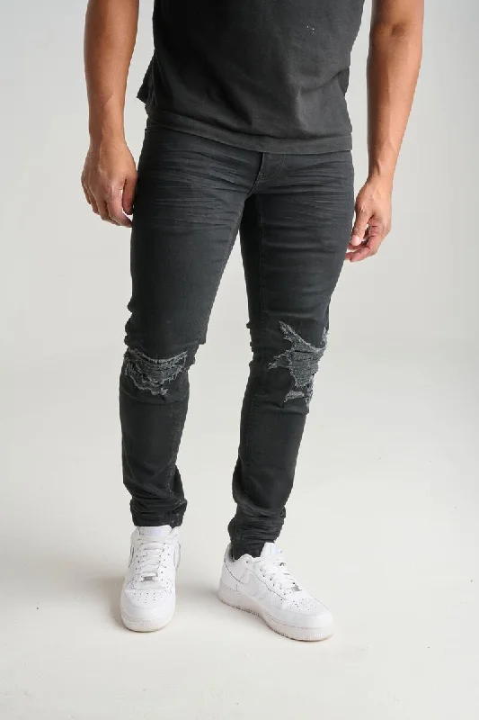 Spark 3D Crinkle & Cut Rip/Repair Stretch Jean (Black)