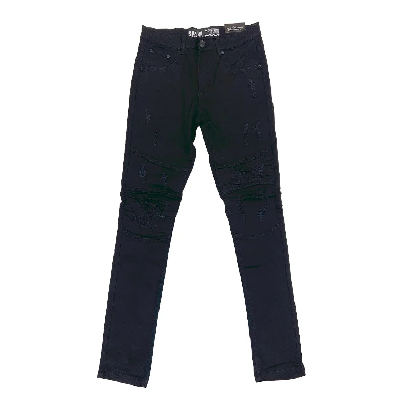 Spark Boy's Biker Ripped Twill Jean (Jet Black)