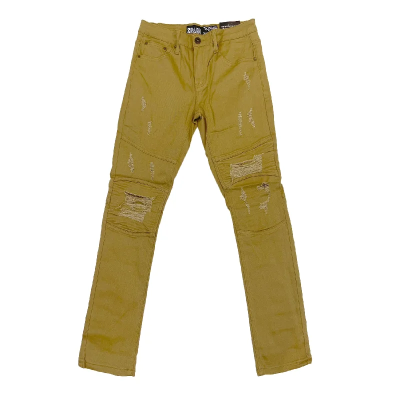 Spark Boy's Biker Ripped Twill Jean (Khaki)