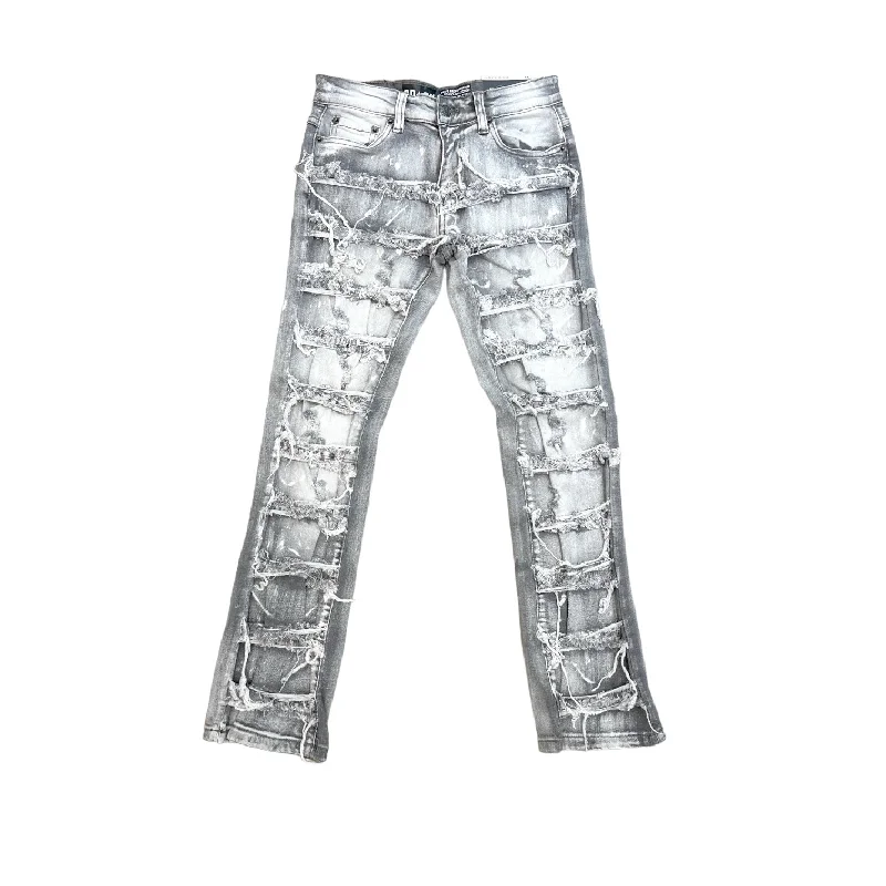 Spark Boy's Stretch Multi Frayed Patch Stacked Jean (Grey)