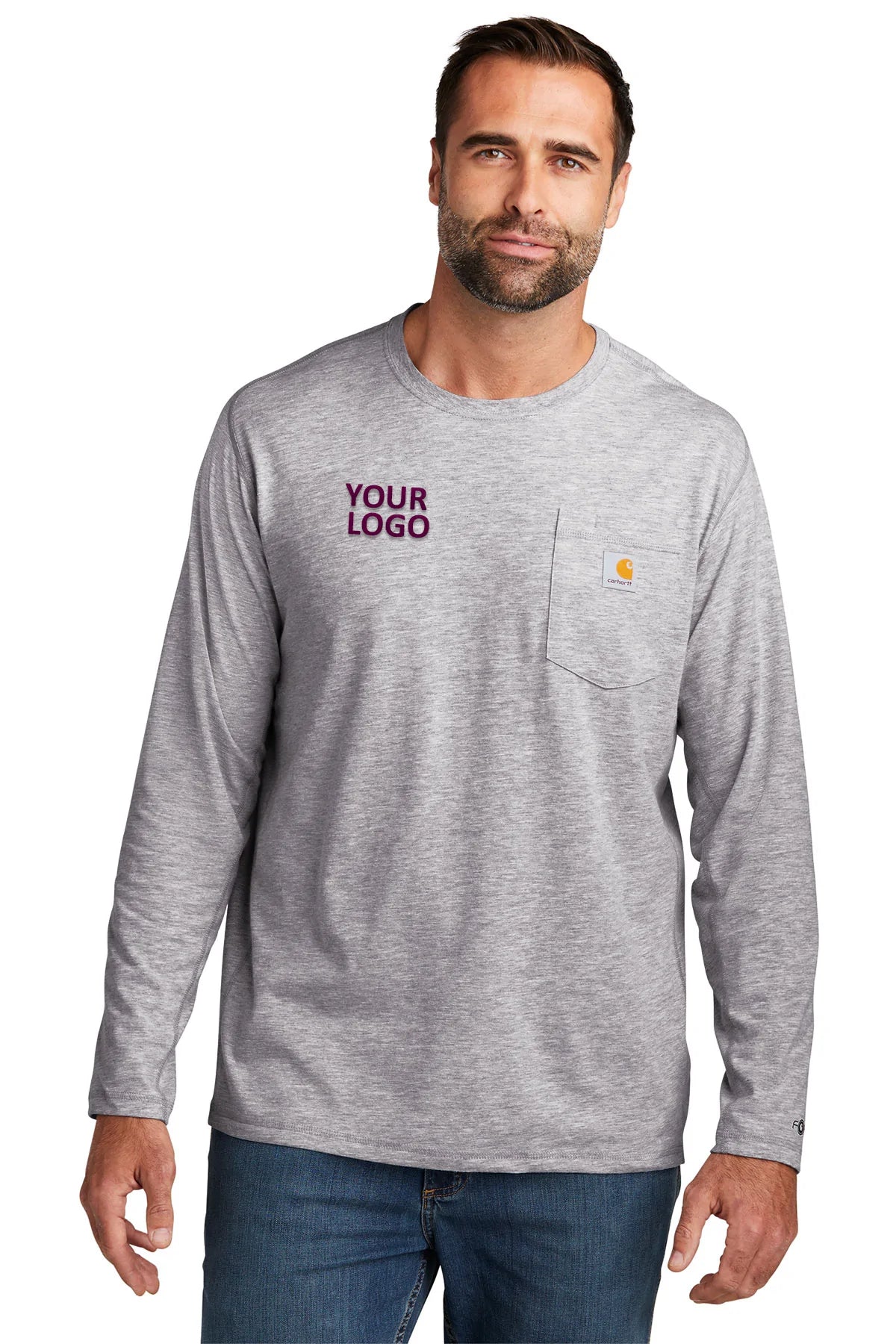 Carhartt Long Sleeve Custom Pockets T-Shirts, Heather Grey