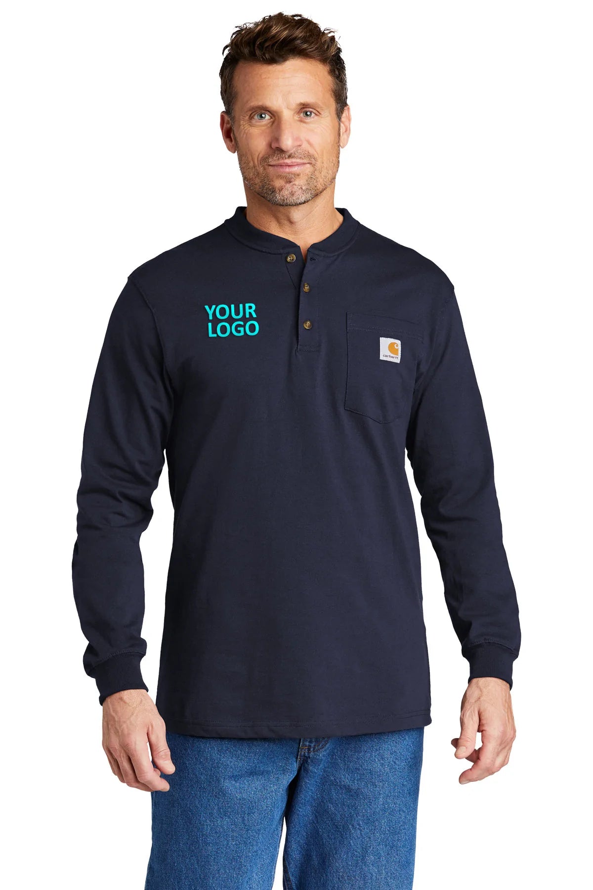 Carhartt Long Sleeve Henley Custom T-Shirts, Navy