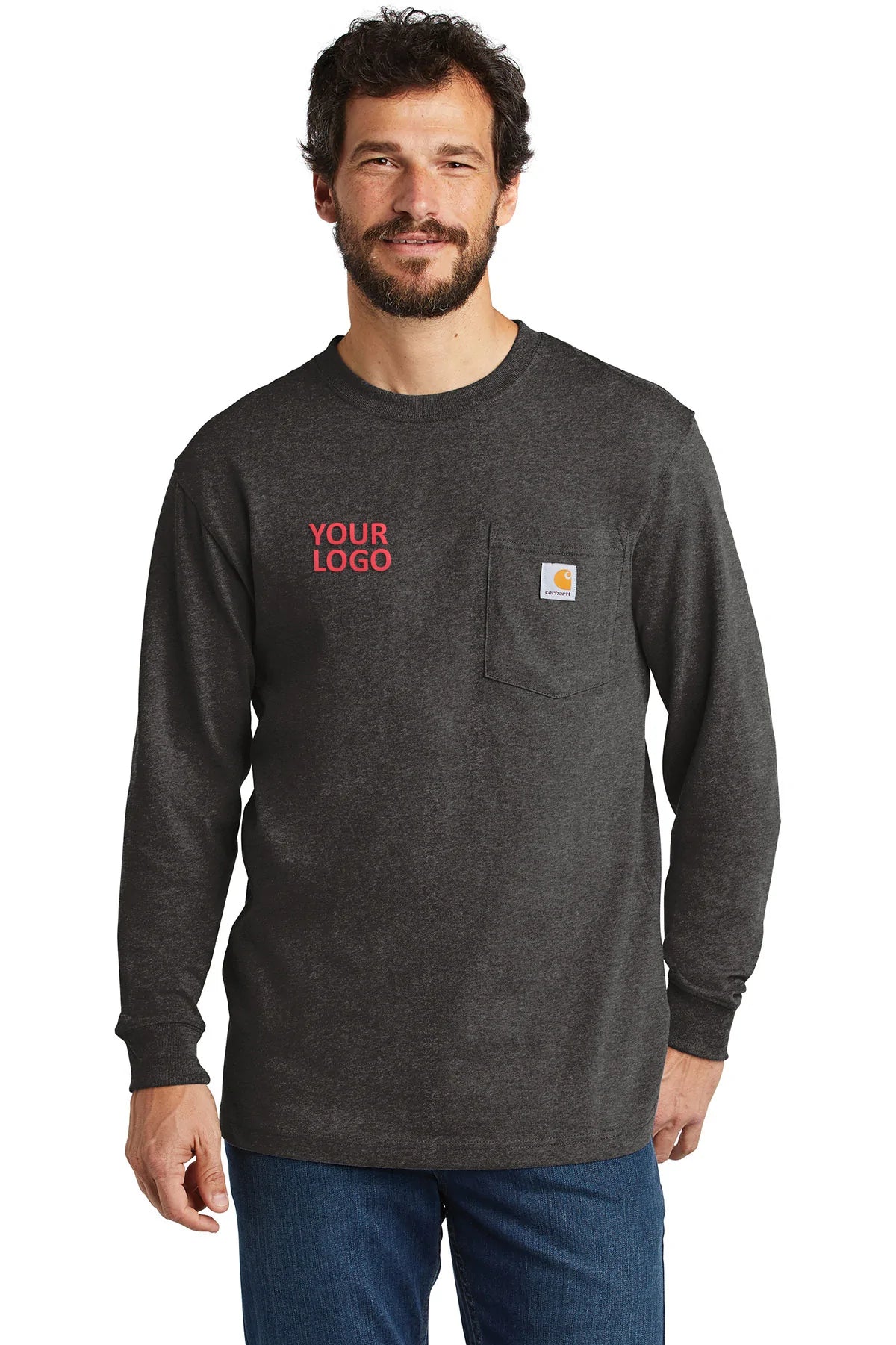 Carhartt Workwear Pocket Long Sleeve Custom T-Shirts, Carbon Heather