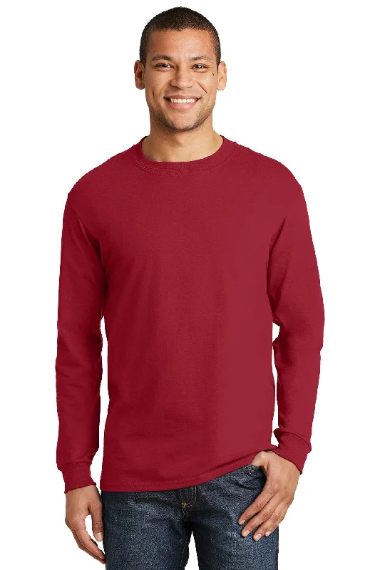 Hanes Beefy T Cotton Long Sleeve T Shirt 5186 Deep Red