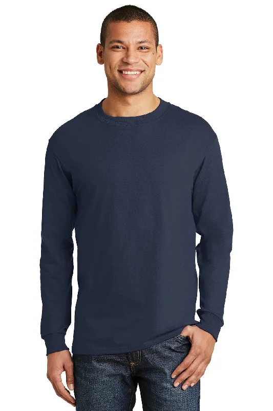 Hanes Beefy T Cotton Long Sleeve T Shirt 5186 Navy