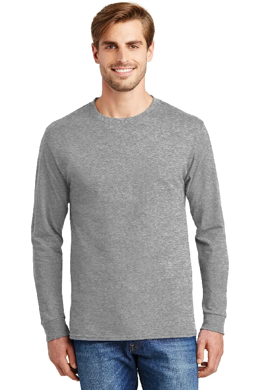 Hanes Tagless Cotton Long Sleeve T Shirt 5586 Light Steel