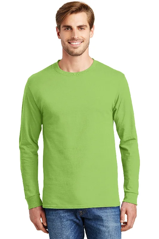 Hanes Tagless Cotton Long Sleeve T Shirt 5586 Lime