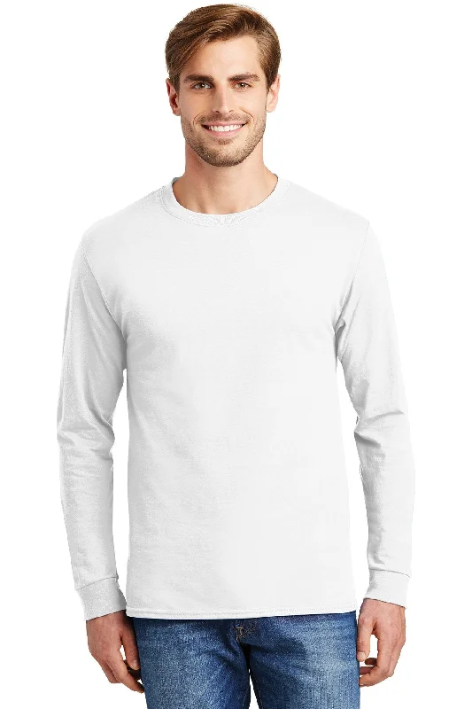 Hanes Tagless Cotton Long Sleeve T Shirt 5586 White