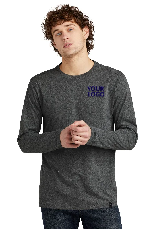 New Era Heritage Blend Long Sleeve Crew Custom Printed Tee's, Black Heather