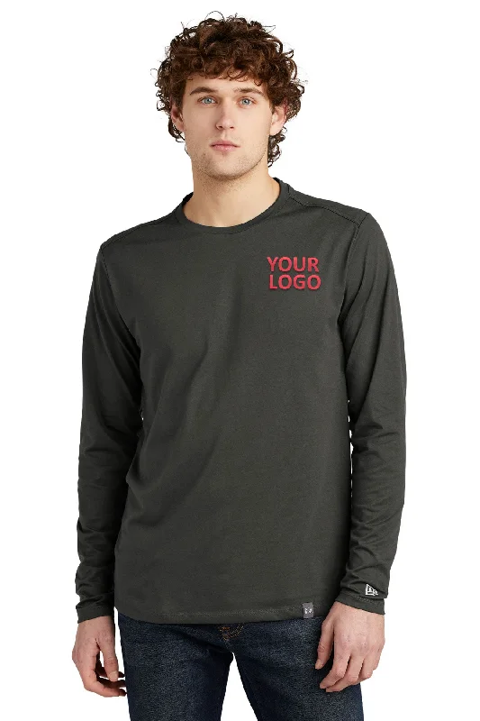 New Era Heritage Blend Long Sleeve Crew Custom Printed Tee's, Graphite