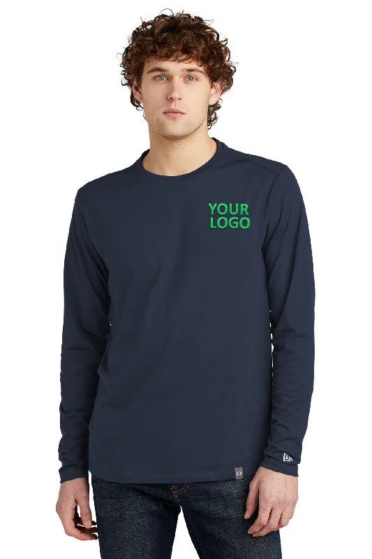 New Era Heritage Blend Long Sleeve Crew Custom Printed Tee's, True Navy