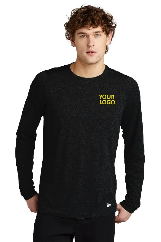 New Era Performance Long Sleeve Printed Tee's, Black Solid