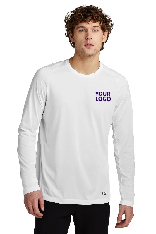 New Era Performance Long Sleeve Printed Tee's, White Solid