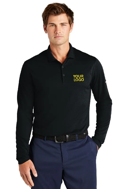 Nike Dri-FIT Micro Pique Long Sleeve Custom Polos, Black