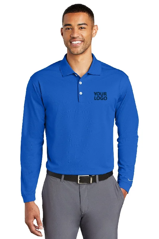 Nike Long Sleeve DriFIT Stretch Tech Custom Polos, Blue Sapphire