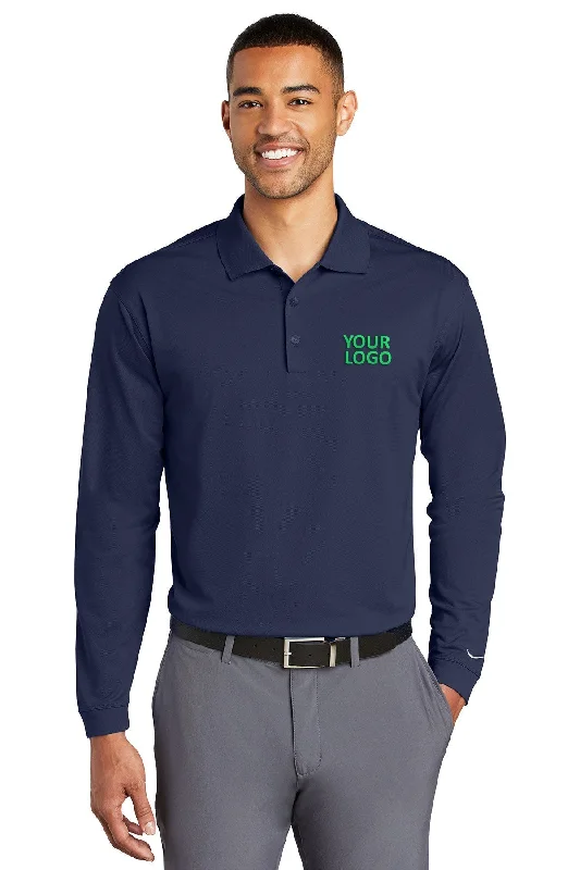 Nike Long Sleeve DriFIT Stretch Tech Custom Polos, Midnight Navy