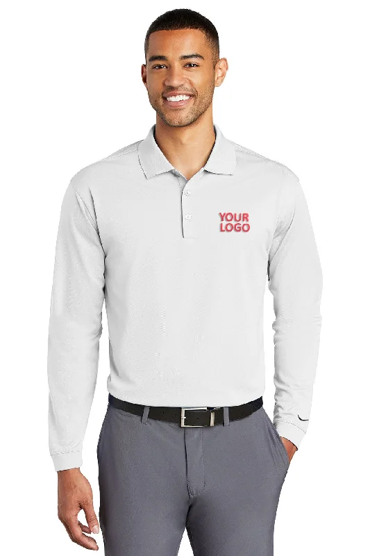 Nike Long Sleeve DriFIT Stretch Tech Custom Polos, White