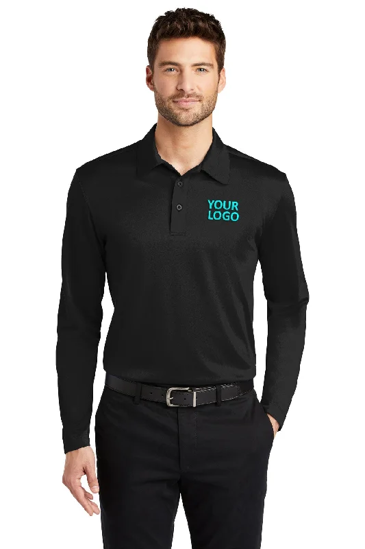 Port Authority Silk Touch Performance Custom Long Sleeve Polos, Black