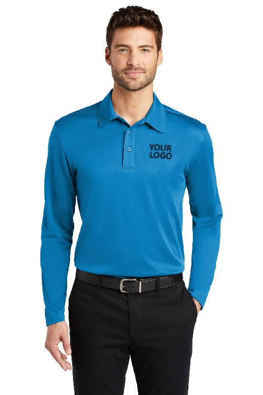 Port Authority Silk Touch Performance Custom Long Sleeve Polos, Brilliant Blue