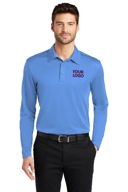 Port Authority Silk Touch Performance Custom Long Sleeve Polos, Carolina Blue