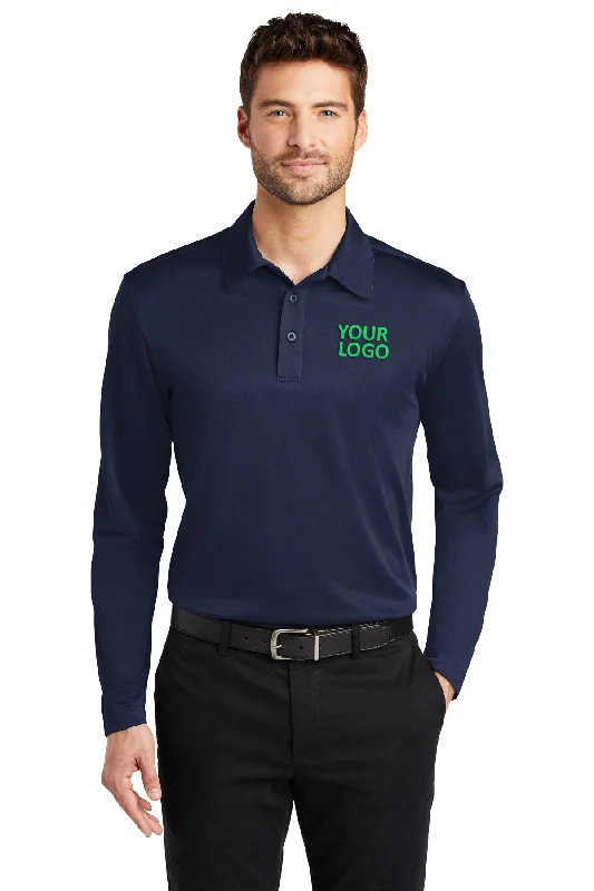 Port Authority Silk Touch Performance Custom Long Sleeve Polos, Navy