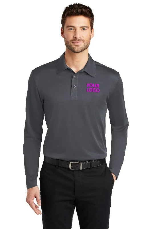 Port Authority Silk Touch Performance Custom Long Sleeve Polos, Steel Grey