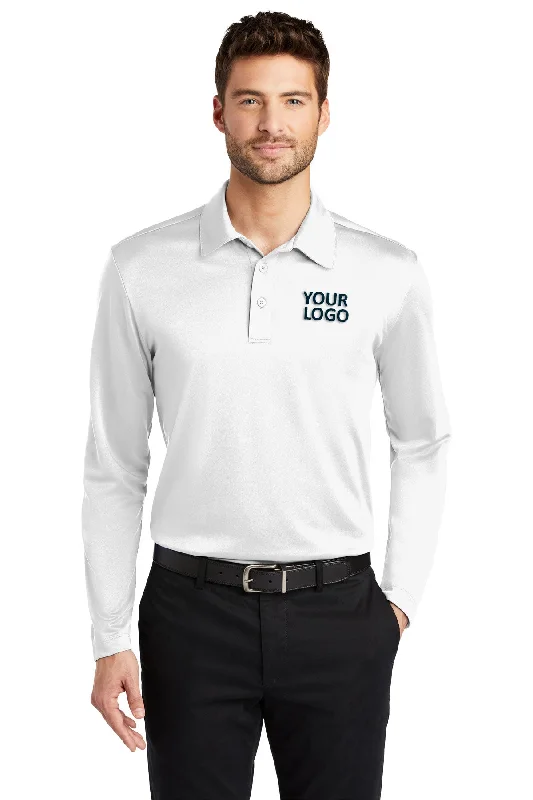 Port Authority Silk Touch Performance Custom Long Sleeve Polos, White