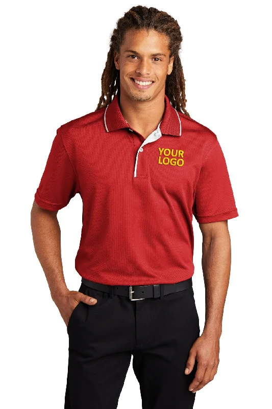 Sport-Tek Dri-Mesh Custom Polos with Tipped Collar and Piping, Red/White