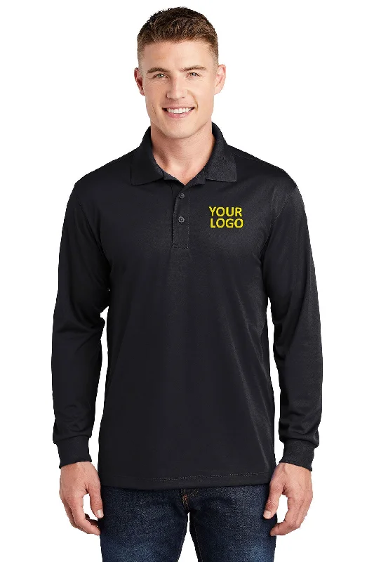 Sport-Tek Long Sleeve Micropique Customized Sport-Wick Polos, Black