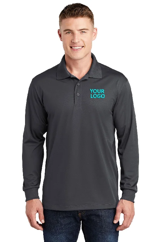 Sport-Tek Long Sleeve Micropique Customized Sport-Wick Polos, Iron Grey