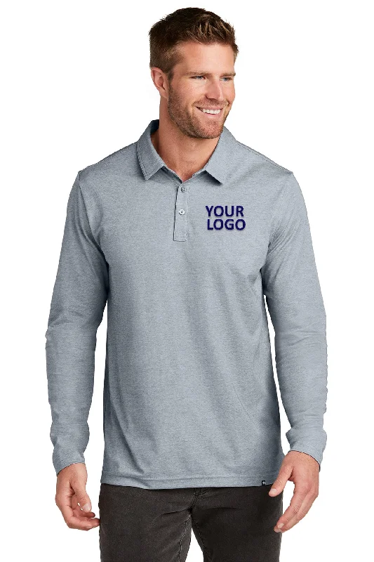 TravisMathew Oceanside Long Sleeve Custom Polos, Quiet Shade Grey Heather