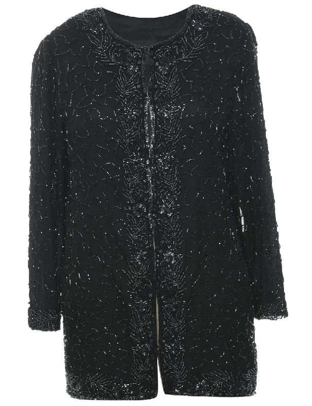 Beaded Black 1980s Evening Jacket - M