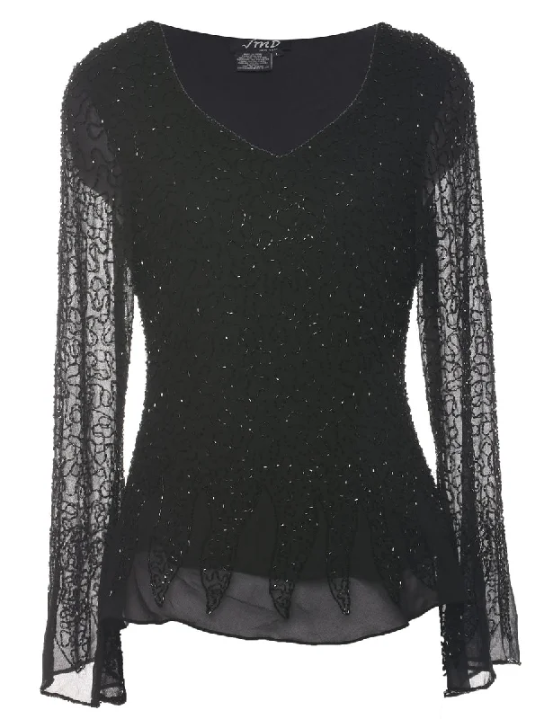 Beaded Black Party Top - L