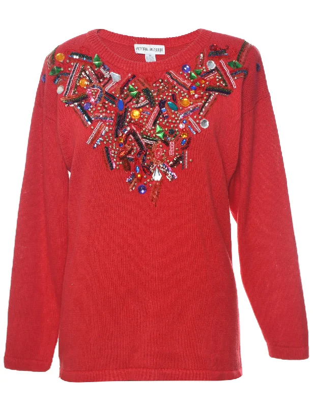 Beaded Red Jumper - M