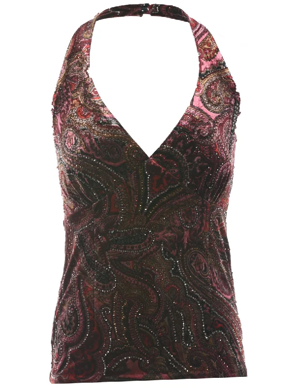 Beaded Velvet Evening Top - M