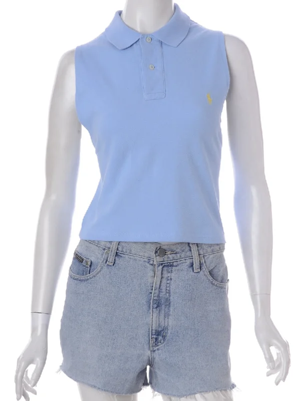 Beyond Retro Label Eva Polo Vest Light Blue With A Button Front Neck