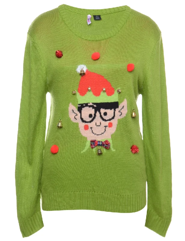 Beyond Retro Reworked Christmas Jumper With Bells - XL