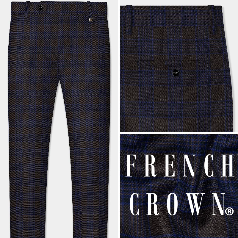 Coffee Bean Brown And Bunting Blue Windowpane Wool Rich Pant