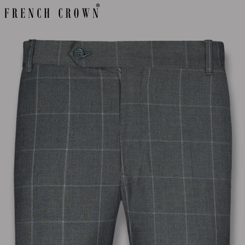 Grey Windowpane Wool Blend Pant