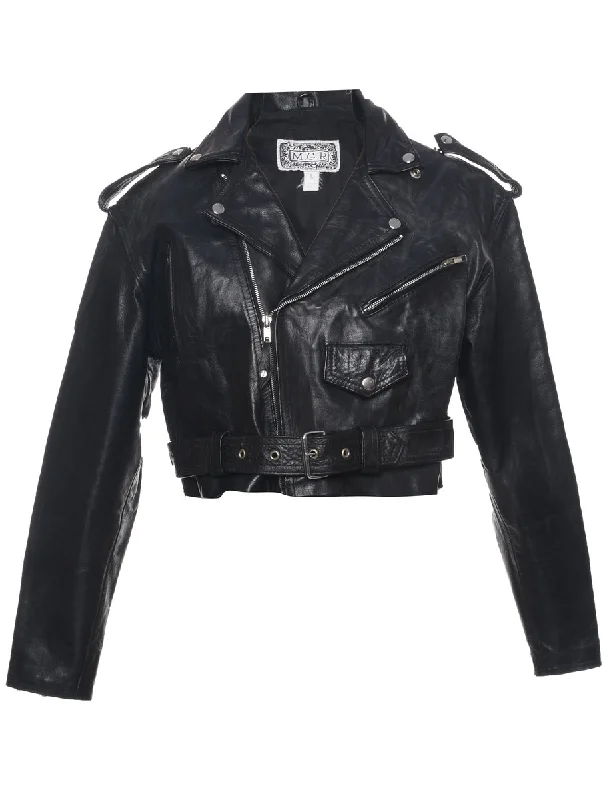 Biker Style Leather Jacket - L