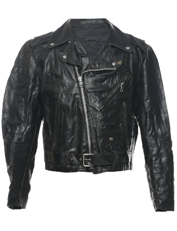 Biker Style Leather Jacket - L